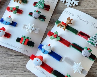 Pinzas para el pelo navideñas, pasadores de terciopelo de colores, para bebé niña, Navidad, invierno, muñeco de nieve, copo de nieve, Papá Noel, Rudolph, cascabeles