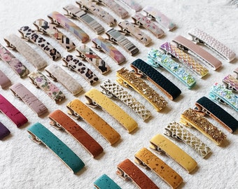 Clip de corcho y cuero sintético para bebés, niñas y mujeres, clips para el cabello de cocodrilo, Boho, Moderno, Corcho impreso, Oro, Arco iris, Purpurina