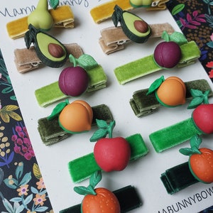Frucht Alligator Haarspangen, Bunte Samt Haarspangen, Baby Kleinkind Mädchen, Mädchen Haarspangen, Avocado, Apfel, Pflaume, Pfirsich, Birne, Orange, Herbst Bild 4