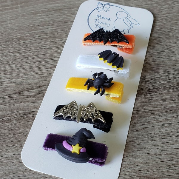 Halloween Bar Alligator Hair Clips, Colorful Velvet Hair Clips, Baby Toddler Girl Boy, Bat, Spider, Witch Hat, Trick or Treat, Octubre