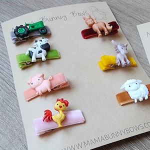 Farm Animals Alligator Hair Clips, Colorful Velvet Hair Clips, Baby Toddler Girl, Sheep, Rooster, Horse, Donkey, Pig, Cow, Tractor, Farmer