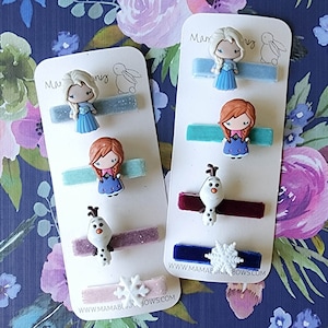 Frozen Elsa Anna Olaf Snowflake Bar Alligator Hair Clips, Colorful Velvet Glitter Hair Clips, Baby Toddler Girl, Disney, Frozen Movie