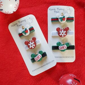 Christmas Minnie Mickey Mouse Ears Hair Clips, Glitter Holiday Ornaments Colorful Velvet Barettes, Baby Toddler Girl, Minnie Ears, Disney Bild 1