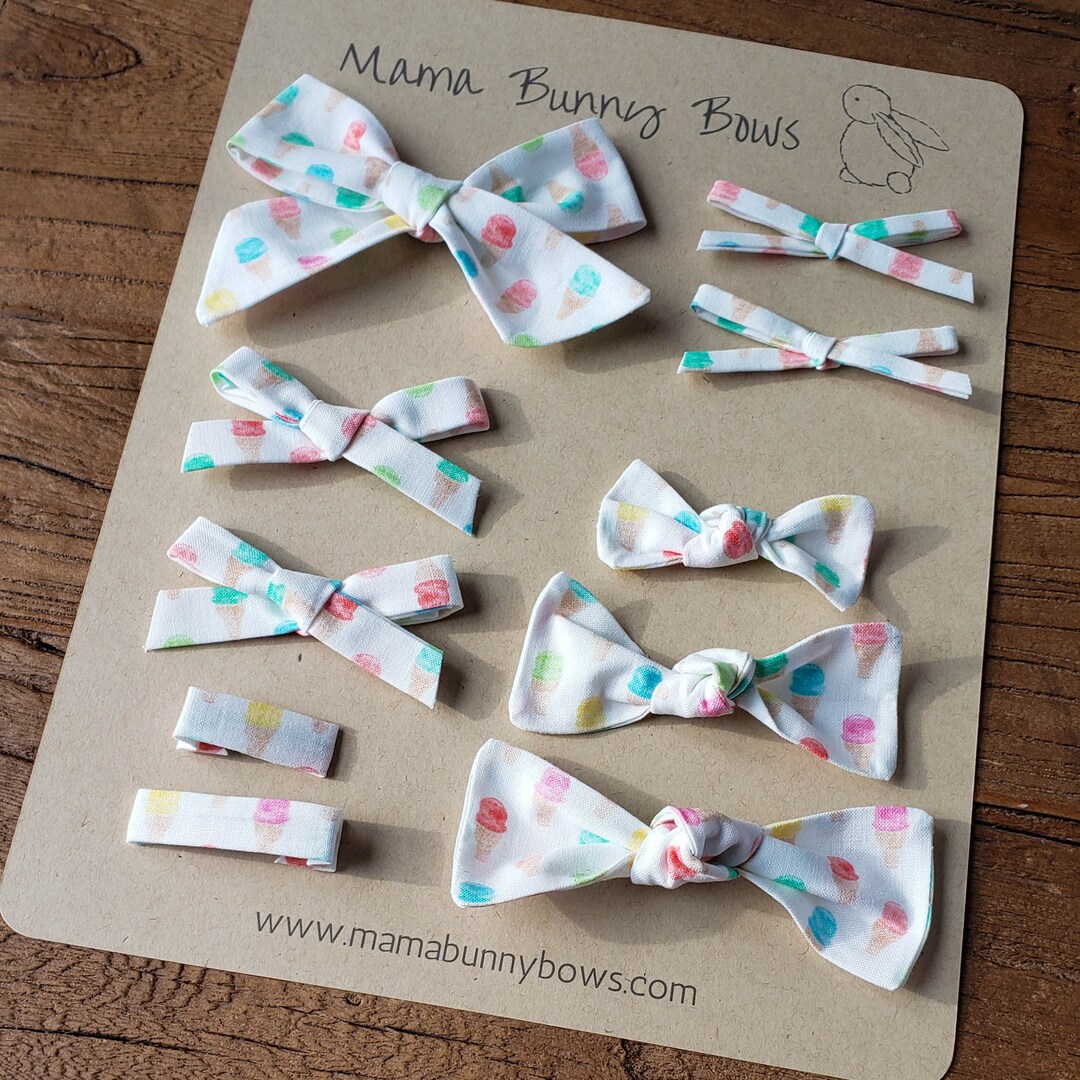 Ice Cream Cone Hair Bow Schoolgirl Hand Tied Bow, Baby Girl Headband