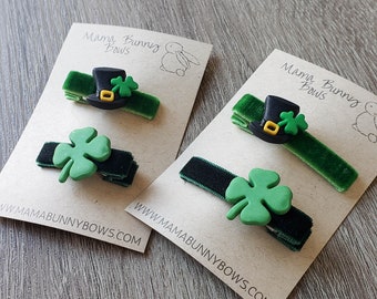 St Patrick's Day Hair Clips, Colorful Velvet, Baby Toddler Girl, Fringe Clips, Shamrock Barrettes, Irish Green Good Luck, Saint Patty's Day