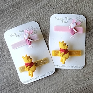 Winnie the Pooh and Piglet Hair Clips, Colorful Velvet Alligator Glitter Hair Clips, Baby Toddler Girl Barrette, Pooh, Pink Pig, Disney Clip