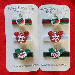 Christmas Minnie Mickey Mouse Ears Hair Clips, Glitter Holiday Ornaments Colorful Velvet Barettes, Baby Toddler Girl, Minnie Ears, Disney Bild 3