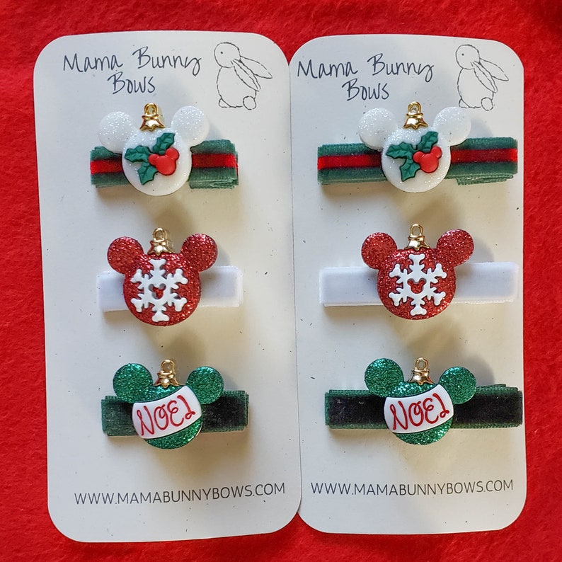 Christmas Minnie Mickey Mouse Ears Hair Clips, Glitter Holiday Ornaments Colorful Velvet Barettes, Baby Toddler Girl, Minnie Ears, Disney Bild 3