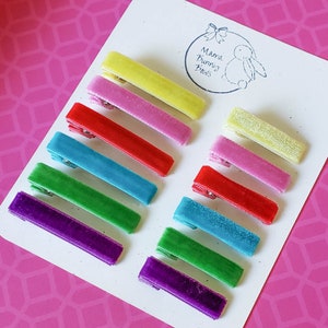 Summer Brights Velvet Bar Alligator Hair Clips, Toddler Baby Girl Clip, Womens Hair Accessory, Barrette, Hot Pink, Yellow, Teal, Purple