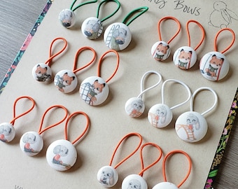 Ponytail Bobbles Animals on Playground, Ponytail Holders, Pigtail Clips, Fabric Button Hair Ties, Girls Hair Bow, Fox, Elephant, Bunny, Play