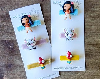 Disney Moana, Hei Hei, Pua Colorful Velvet Glitter Clips, Baby Toddler Girl