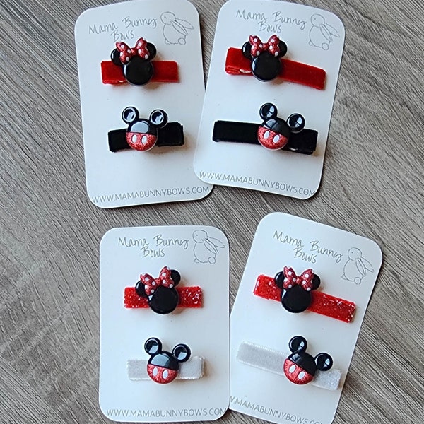 Minnie Mickey Mouse Ears Hair Clips, Colorful Velvet Alligator Bar Hair Clips, Baby Toddler Girl, Minnie Bow Ears, Mickey Ears, Disney Clips