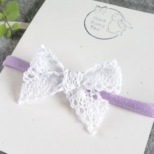 White Lace Hair Bow, Newborn Baby Girl Headband Bow, Toddler Girl Hair Clip Bow, Pigtail Bows, Handmade