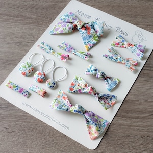 Bright Summer Floral Fabric Hair Bow Schoolgirl Hand Tied Bow, Baby Girl Headband, Ponytail Holder Bobbles, Pigtail Bow, Hair Clips, Flowers