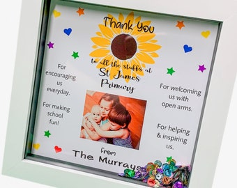Teacher frame Personalised Teacher Sunflower Gift | Personalised End of Term | TA School Nursery Print | Thank You Present 6x6" white frame