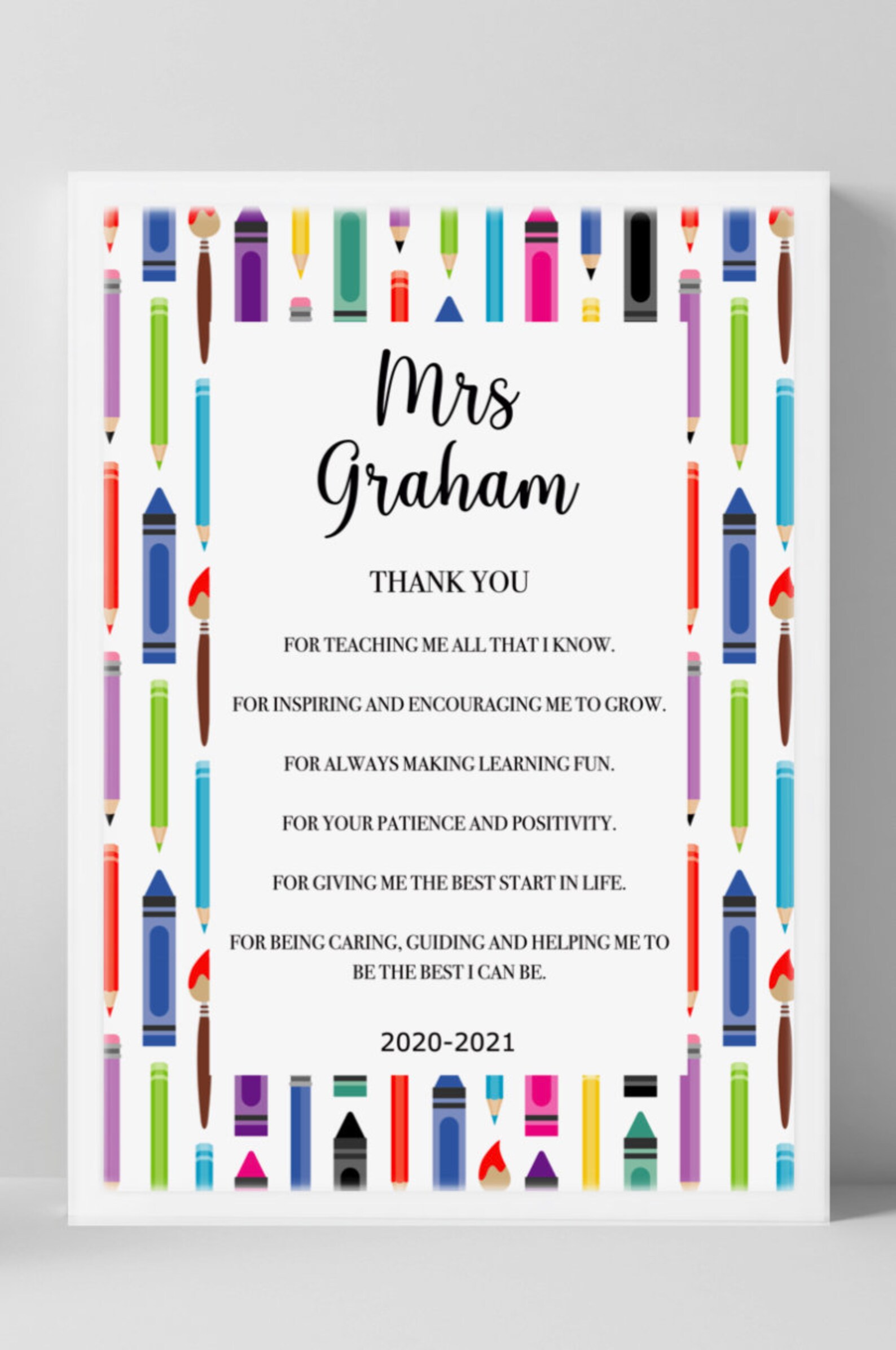 Teacher Frame Personalised Stationary Inspired Print Teacher Gifts