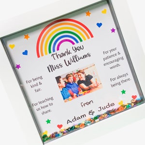 Teacher frame Personalised Teacher Rainbow Gift | Personalised End of Term | TA School Nursery Print | Thank You Present 6x6" white frame