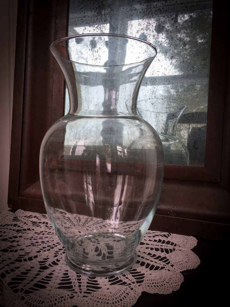 Large Clear Glass Urn Vase Etsy