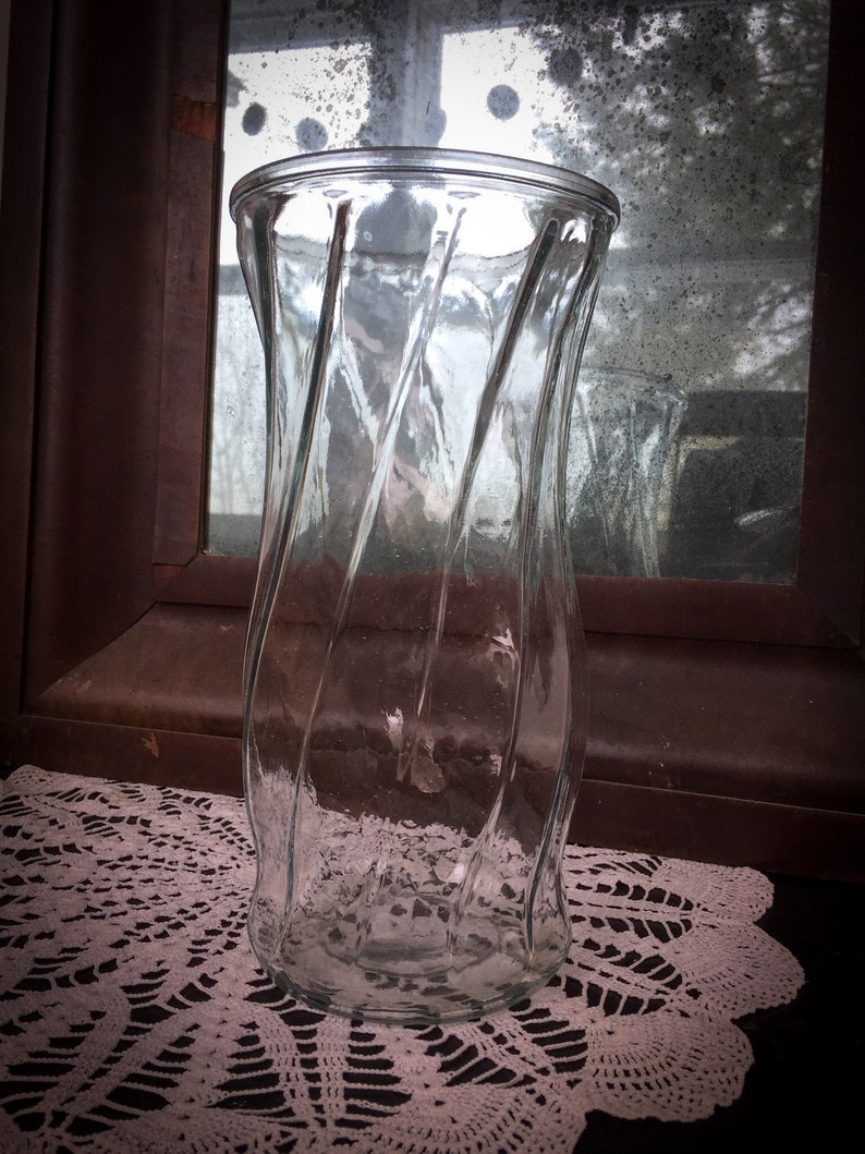 Large Clear Glass Twist Vase