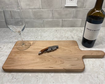 Hard Maple Wood Cutting Board with Handle, ALL NATURAL Wood Serving Board/Charcuterie Board