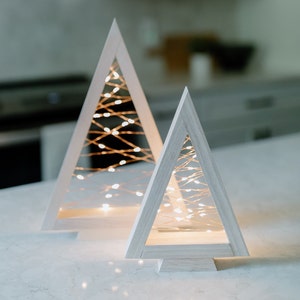 Lighted rustic handmade hardwood Christmas tree decor image 3