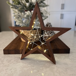 Lighted rustic handmade walnut Christmas star decor