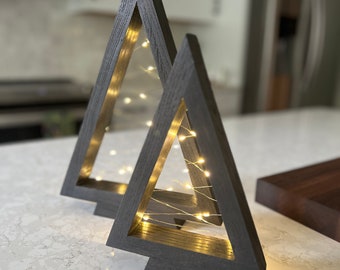 Modern Farmhouse lighted hardwood Christmas Tree decor