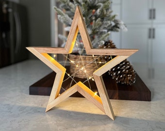 Lighted rustic handmade ash Christmas star decor