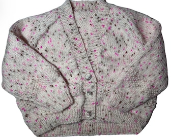 2-3 years pink/grey flecked ~ Hand knitted cardigan ~ Little Froggy Knits