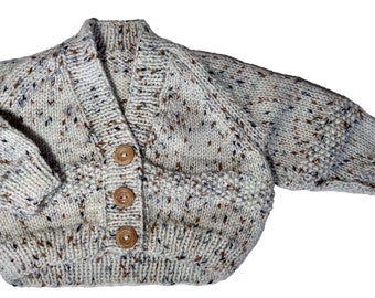 Cream blue/brown flecked ~ Hand knitted cardigan