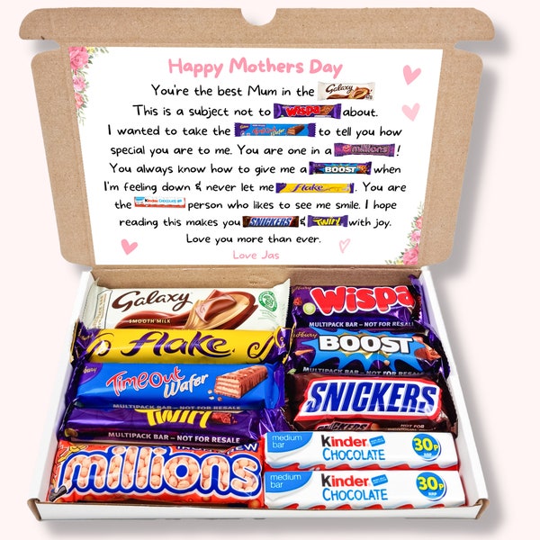 Personalised Mothers Day Chocolate Message Board With Photo - Mothers Day Present For Her - Present For Mum Mummy Mam - Chocolate Poem Gift