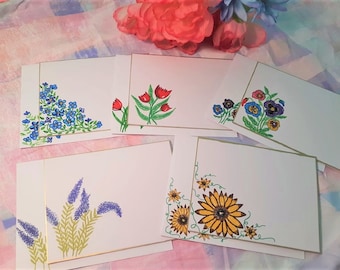 Floral Notelets, Handcrafted Flower Illustrated Notecards, Hand Inked Blank Notecards with Envelopes