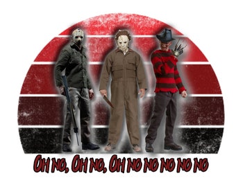 Halloween PNG, Oh nee nee nee nee nee, Freddy, Jason, Michael Digital Design voor sublimatie, T-shirt, tumbler, mok, cadeau, warmteoverdracht afbeelding