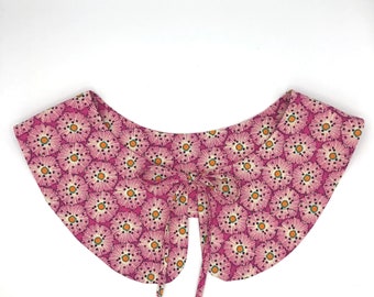 Pink dandelion removable collar, oversized cotton collar, layering collar, Peter Pan collar