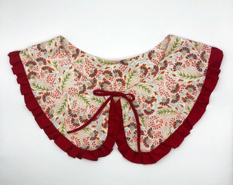 Wild flowers removable collar with frills, oversized cotton collar, layering collar