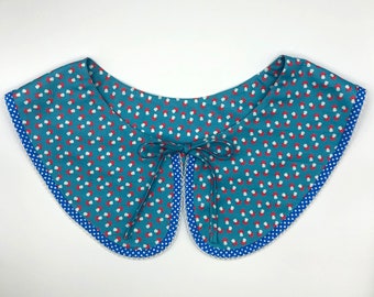 Handmade wide collar with frill, with nice small mushrooms print, made from 100% cotton.