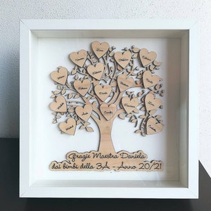 Teacher gift. Personalized Tree of Life. Engraving. Cornice bianca
