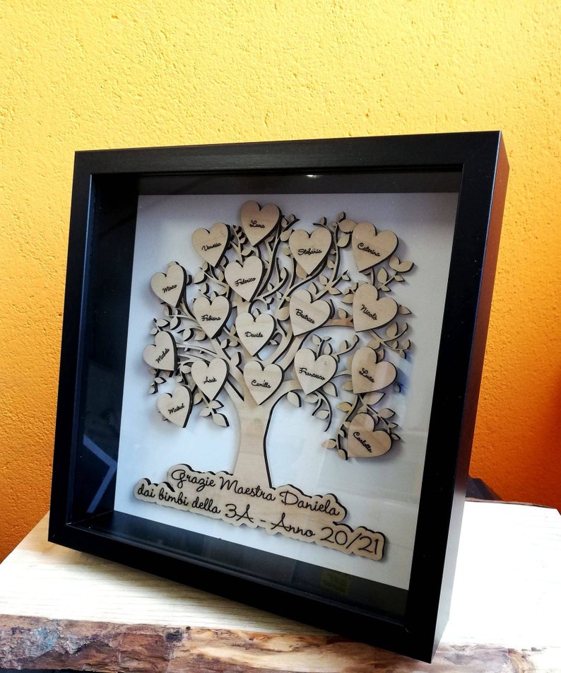 Teacher gift. Personalized Tree of Life. Engraving. Cornice nera