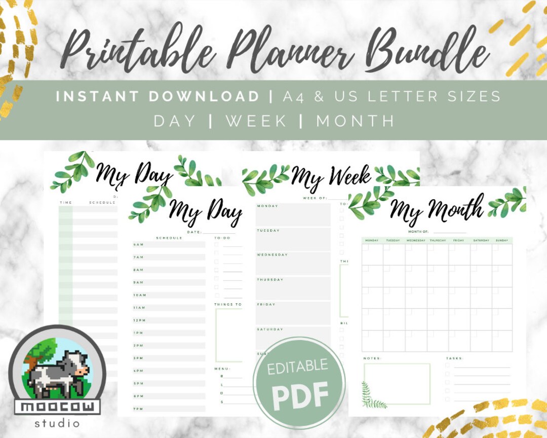 Printable Planner, Daily Weekly Monthly Digital Download Editable ...