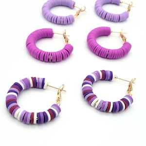 Purple Heishi Hoop Earrings