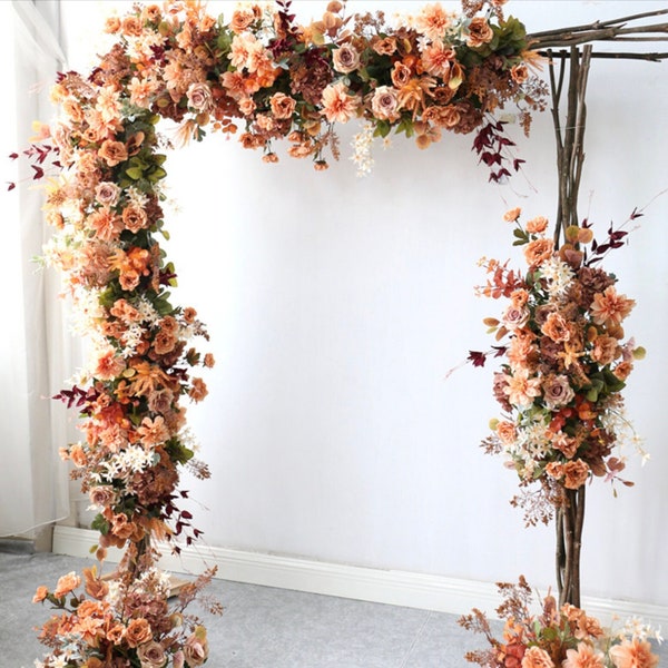 Fall wedding flowers for arch, Rustic flower arrangements, Terracotta wedding arch flowers, Orange floral arch, Wedding arbor arch, Archway