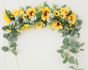 Sunflower wedding garland, Sunflower and eucalyptus arch, Sunflower wedding arch flowers, Ceremony flowers, Wedding swag for arch