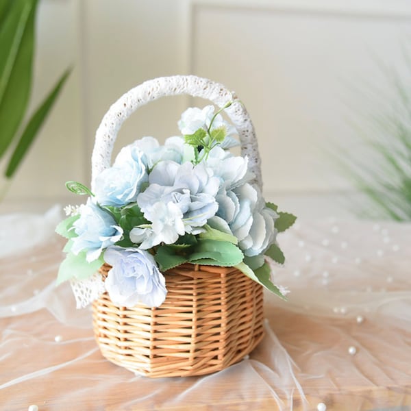 Basket with flowers, Baskets flower, Mini wicker basket, Wedding Flower Girl, Wedding flower girl basket, Baskets with handles small