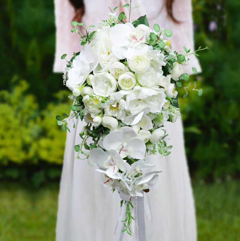 Bridal Bouquet White and Green Bridal Bouquet Cascade Etsy — free download
