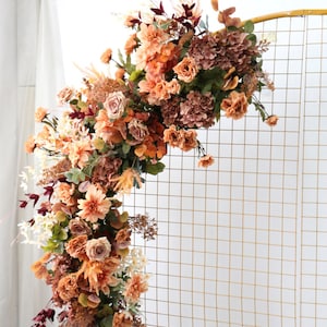 Terracotta wedding arch decor, Fall wedding arch flowers, Fall wedding arch arrangement, Orange wedding decorations, Arch flowers rustic