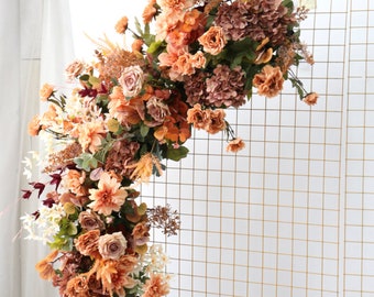 Terracotta wedding arch decor, Fall wedding arch flowers, Fall wedding arch arrangement, Orange wedding decorations, Arch flowers rustic