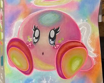 9x12 Kawaii Kirby Colored Pencil Drawing