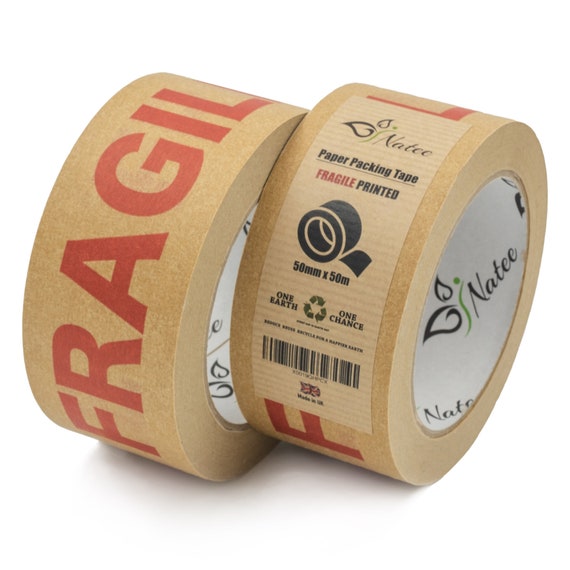 Strong Paper Packaging Tape Eco-friendly Fully Recyclable Fragile Printed  Kraft Paper for Packing Parcels and Boxes 50m X 50mm 