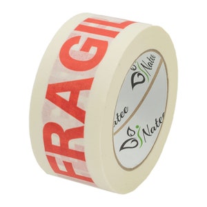 White Paper Packaging Tape | Fragile Printed Kraft Paper for Packing Parcels and Boxes | Fully Recyclable | Sticky Tapes Roll 50m x 50mm
