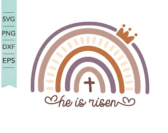 Il est Risen SVG, Boho Rainbow SVG, Christian SVG, Jesus and Easter clipart, Téléchargement numérique